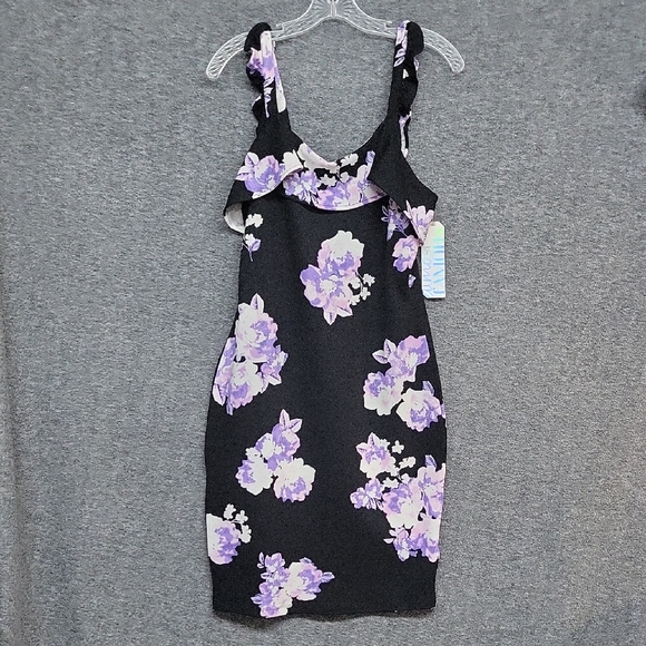 Almost Famous Floral Pencil Dress Womens Size Large Sleeveless~ Ruffles - Picture 1 of 14